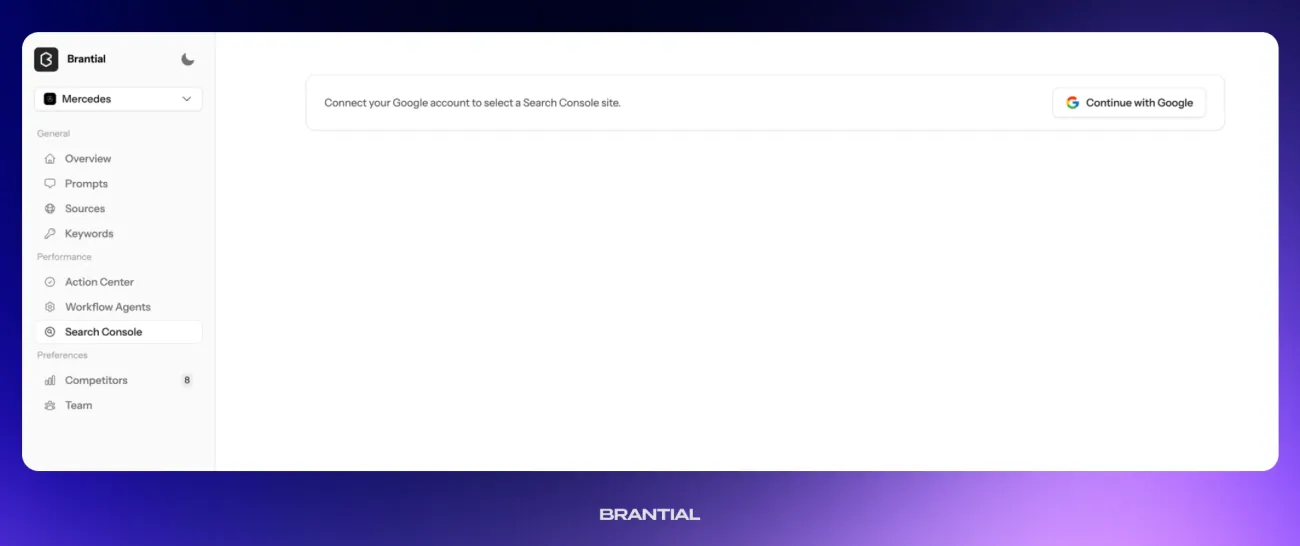 Google Search Console integration dashboard