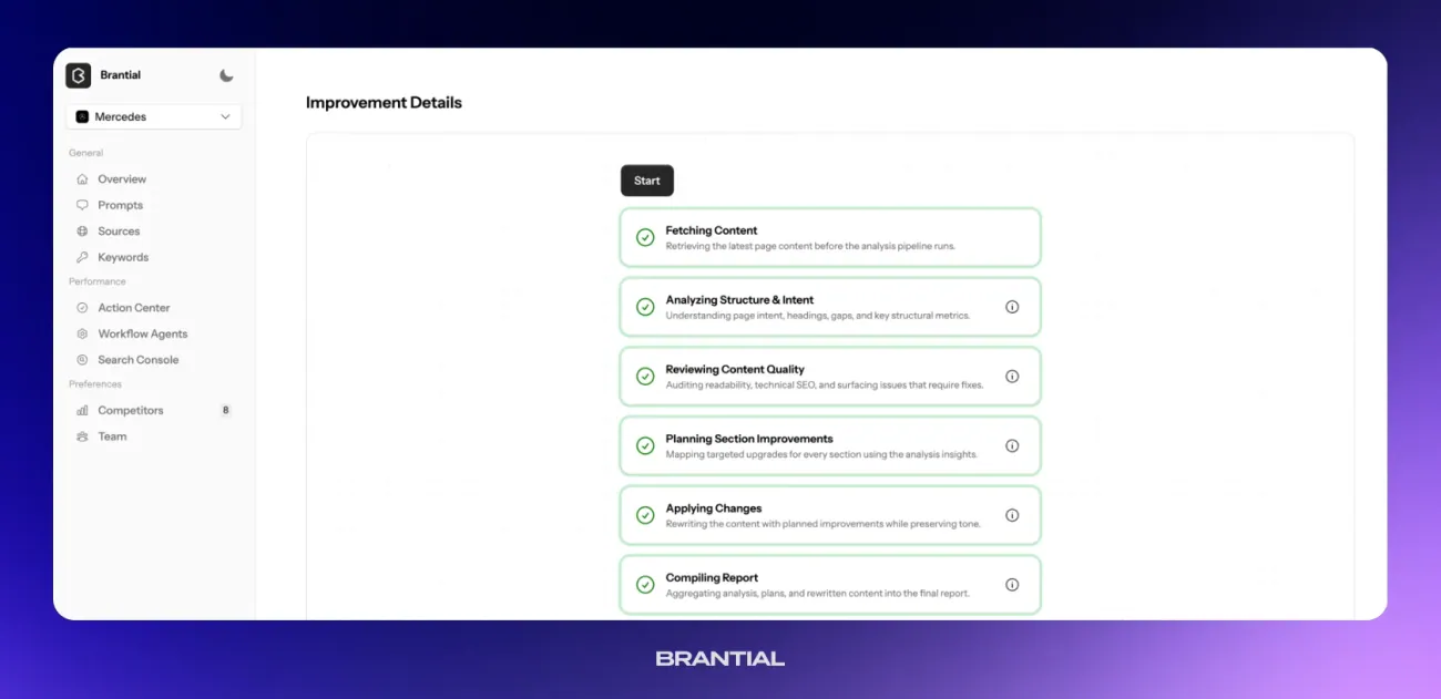 Workflow agent improvement output screen