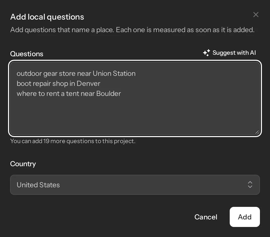 Adding local questions with a country, and setting the business name