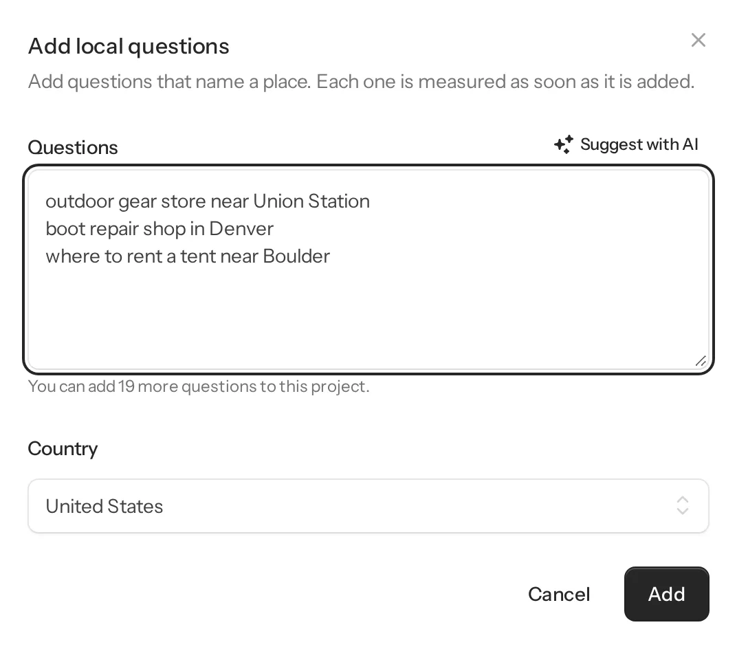 Adding local questions with a country, and setting the business name