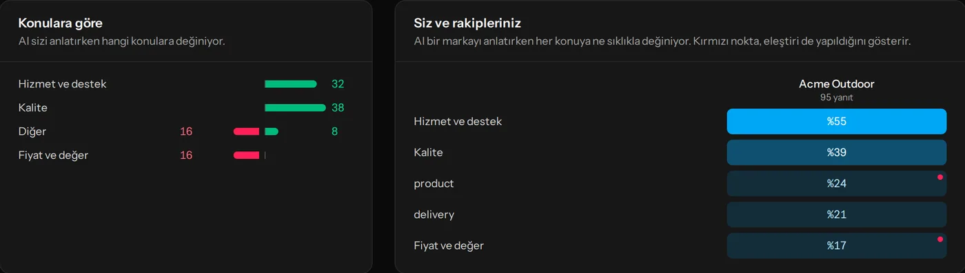 Marka ve rakipler için yapay zekânın açtığı konular, bir sorunun görünürlüğü ve sırasıyla